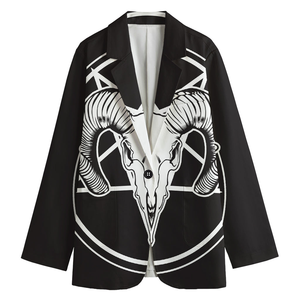 Satan Goat Skull Pentagram Print Women's Cotton Blazer