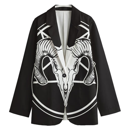 Satan Goat Skull Pentagram Print Women's Cotton Blazer