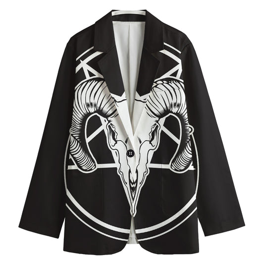 Satan Goat Skull Pentagram Print Women's Cotton Blazer