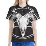 Satan Goat Skull Pentagram Print Women's Polo Shirt