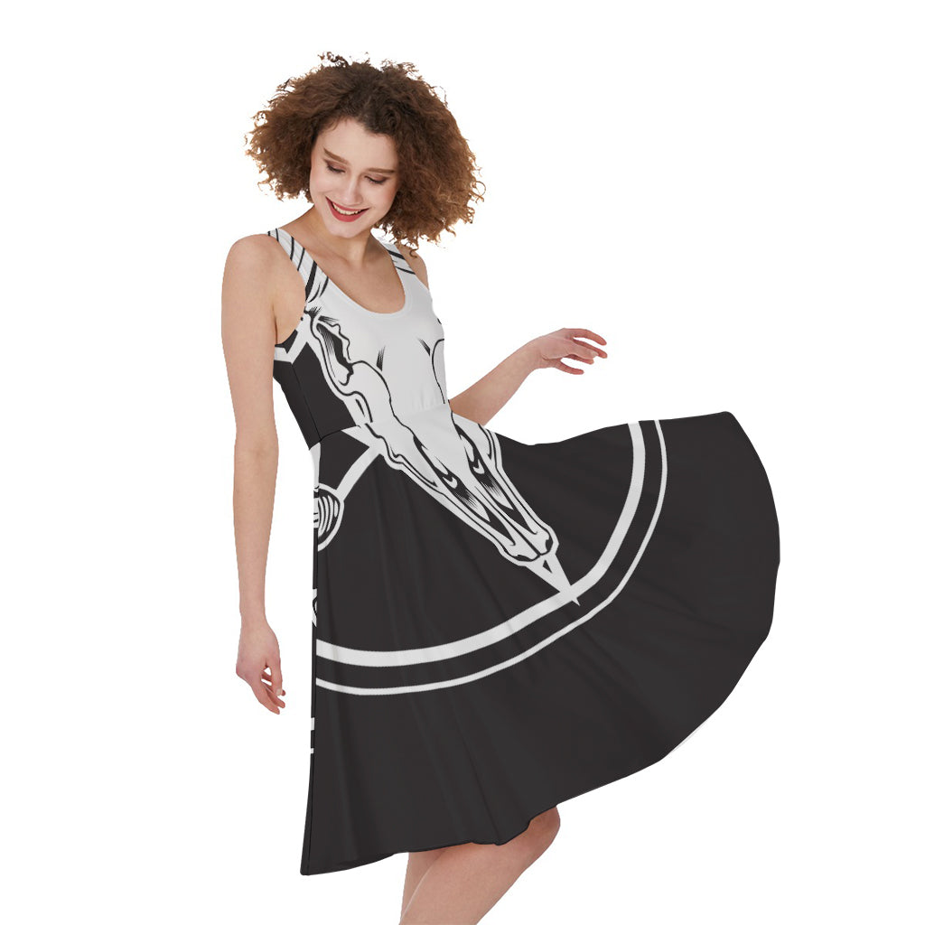 Satan Goat Skull Pentagram Print Women's Sleeveless Dress