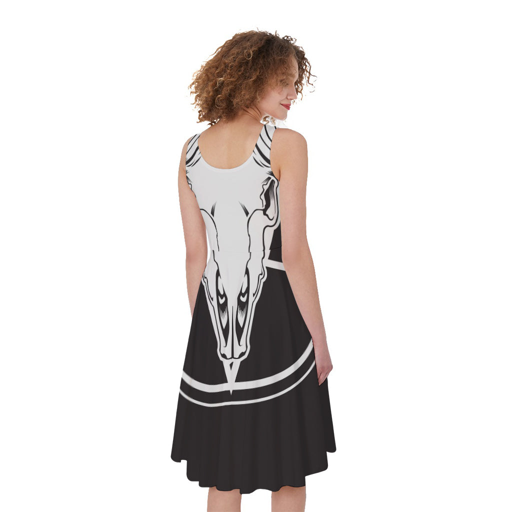 Satan Goat Skull Pentagram Print Women's Sleeveless Dress