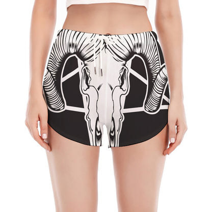 Satan Goat Skull Pentagram Print Women's Split Running Shorts