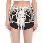 Satan Goat Skull Pentagram Print Women's Split Running Shorts