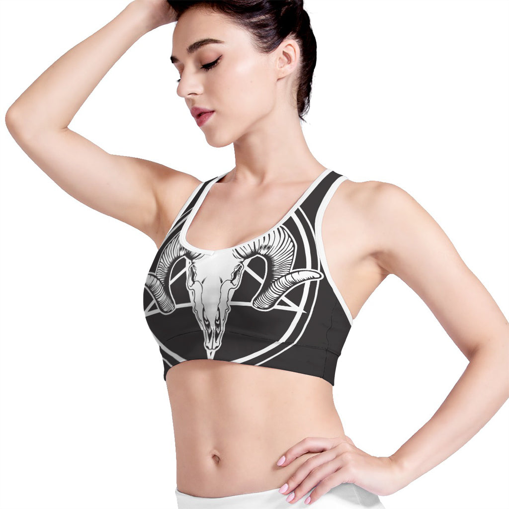 Satan Goat Skull Pentagram Print Women's Sports Bra