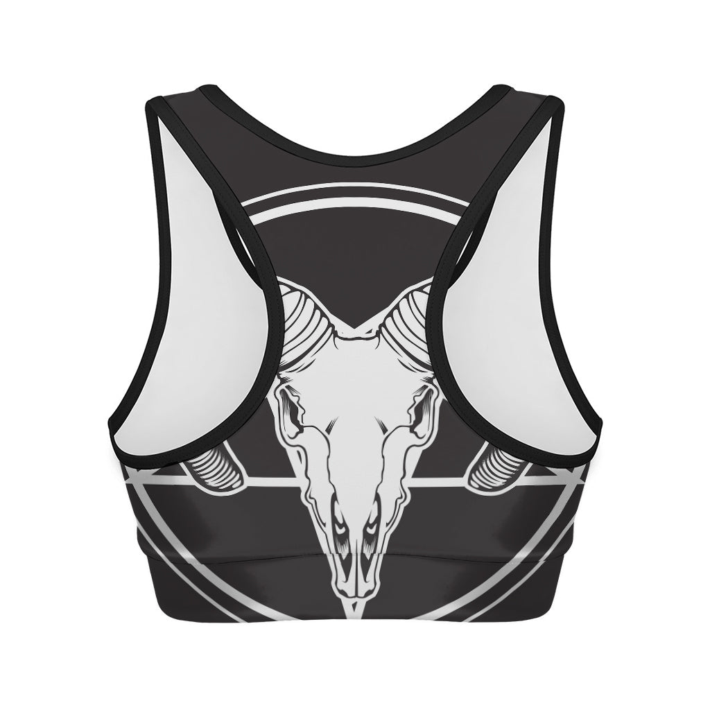 Satan Goat Skull Pentagram Print Women's Sports Bra