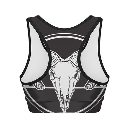 Satan Goat Skull Pentagram Print Women's Sports Bra