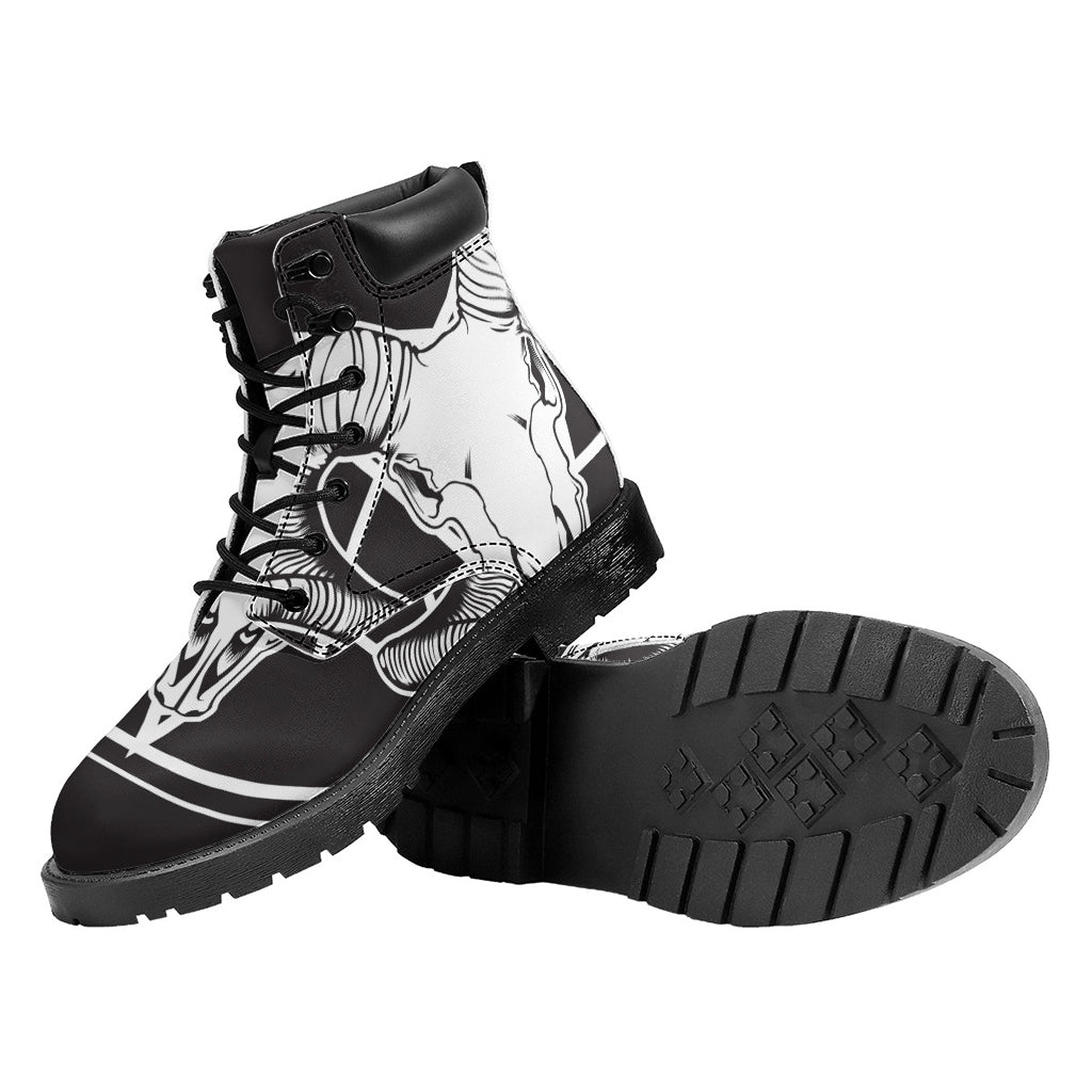 Satan Goat Skull Pentagram Print Work Boots