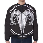 Satan Goat Skull Pentagram Print Zip Sleeve Bomber Jacket