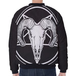 Satan Goat Skull Pentagram Print Zip Sleeve Bomber Jacket