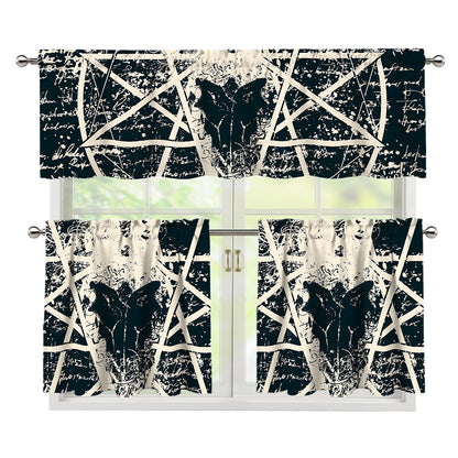 Satan Goat Skull Symbol Print 3 Piece Kitchen Curtains