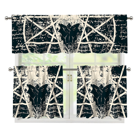 Satan Goat Skull Symbol Print 3 Piece Kitchen Curtains
