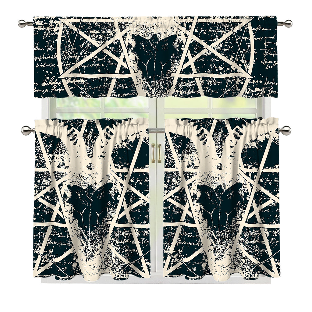 Satan Goat Skull Symbol Print 3 Piece Kitchen Curtains