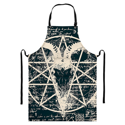 Satan Goat Skull Symbol Print Bib Apron With Pocket