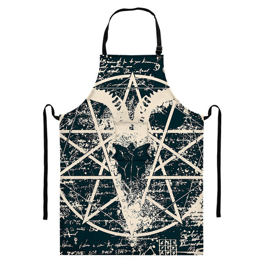 Satan Goat Skull Symbol Print Bib Apron With Pocket