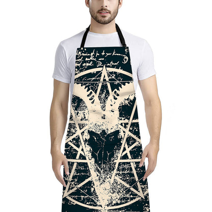 Satan Goat Skull Symbol Print Bib Apron With Pocket