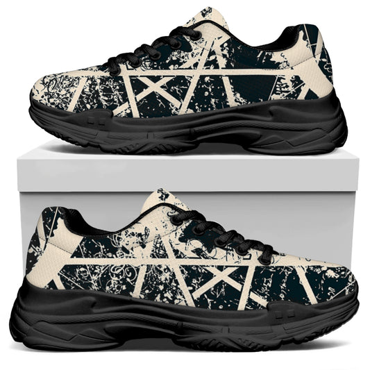 Satan Goat Skull Symbol Print Black Chunky Shoes