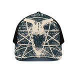 Satan Goat Skull Symbol Print Black Mesh Trucker Cap