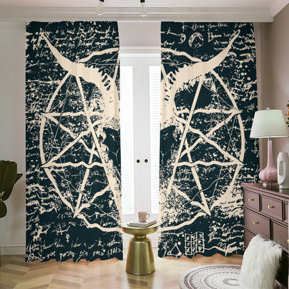 Satan Goat Skull Symbol Print Blackout Pencil Pleat Curtains