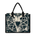 Satan Goat Skull Symbol Print Canvas Tote Bag
