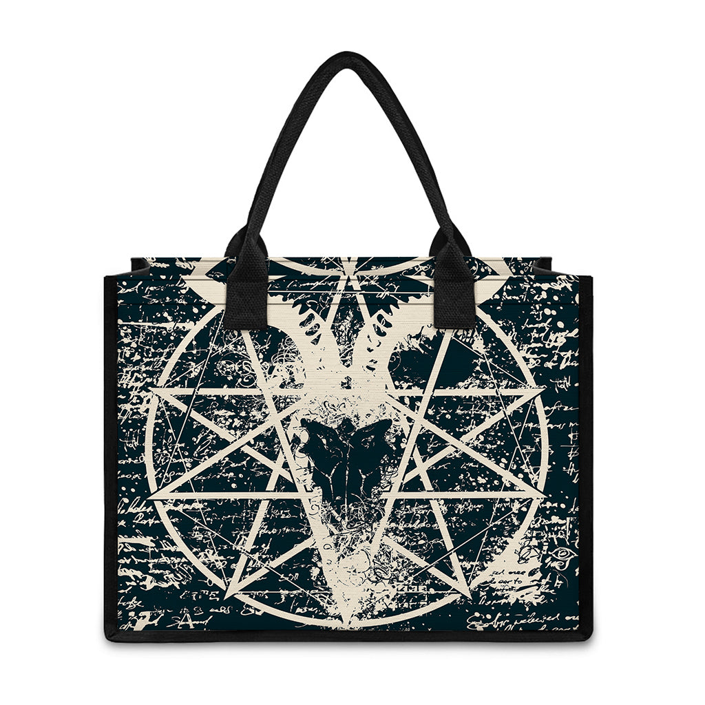 Satan Goat Skull Symbol Print Canvas Tote Bag