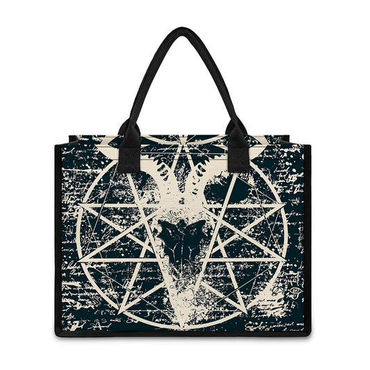 Satan Goat Skull Symbol Print Canvas Tote Bag