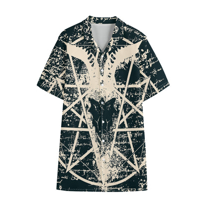 Satan Goat Skull Symbol Print Cotton Hawaiian Shirt