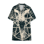 Satan Goat Skull Symbol Print Cotton Hawaiian Shirt