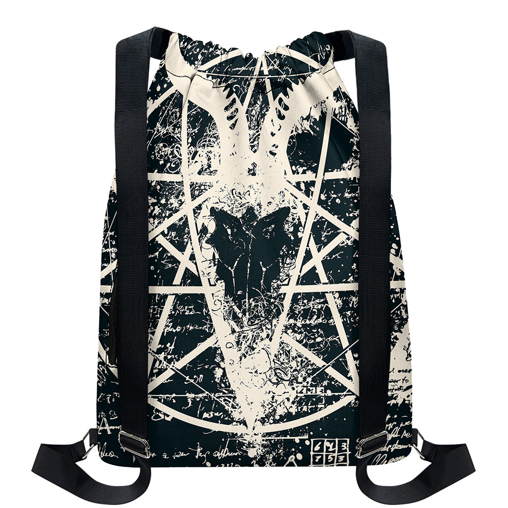 Satan Goat Skull Symbol Print Drawstring Backpack