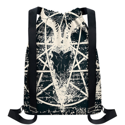 Satan Goat Skull Symbol Print Drawstring Backpack