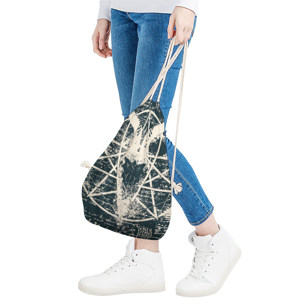 Satan Goat Skull Symbol Print Drawstring Bag