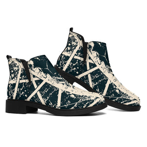 Satan Goat Skull Symbol Print Flat Ankle Boots