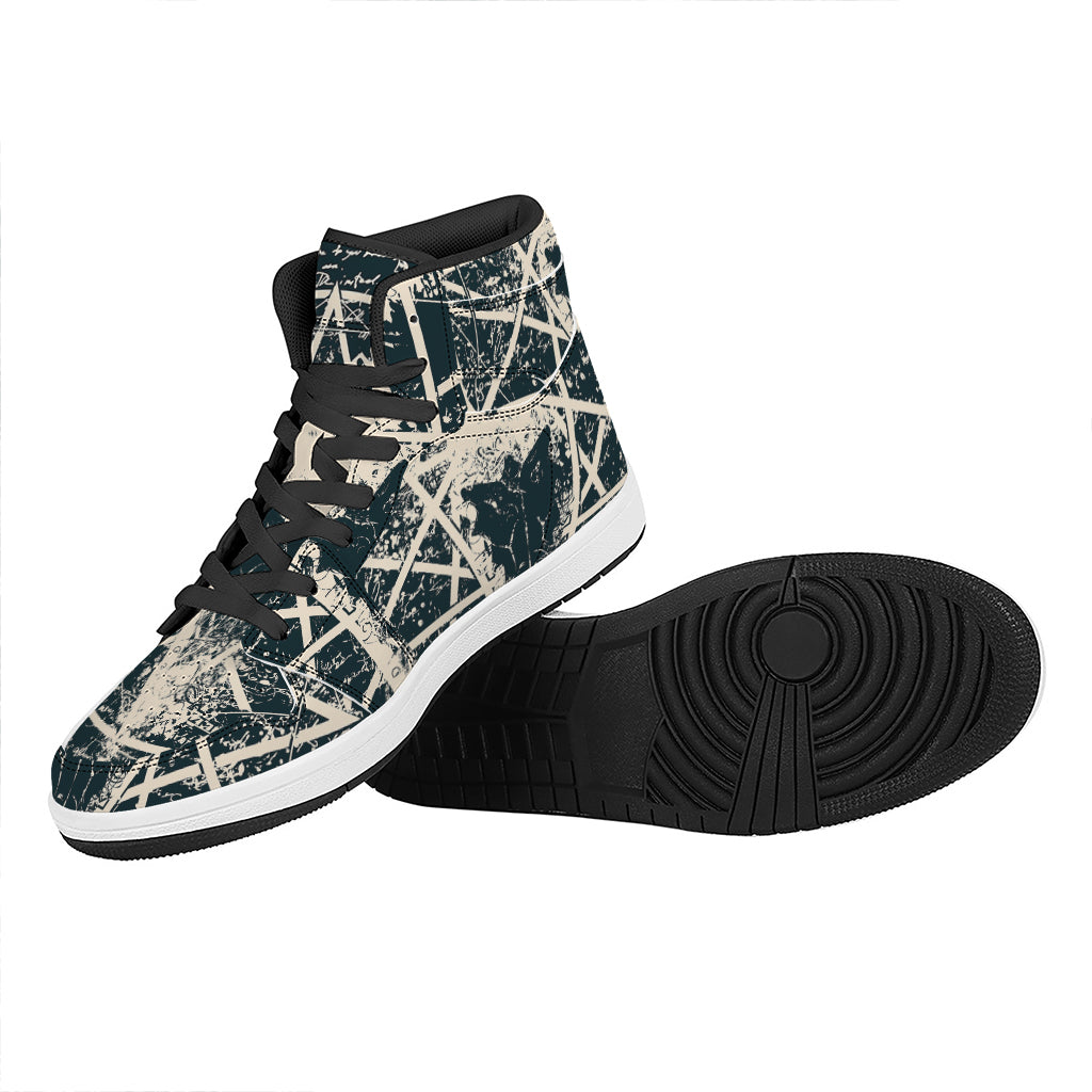 Satan Goat Skull Symbol Print High Top Leather Sneakers