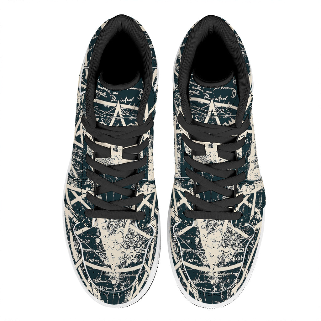 Satan Goat Skull Symbol Print High Top Leather Sneakers