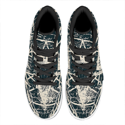 Satan Goat Skull Symbol Print High Top Leather Sneakers