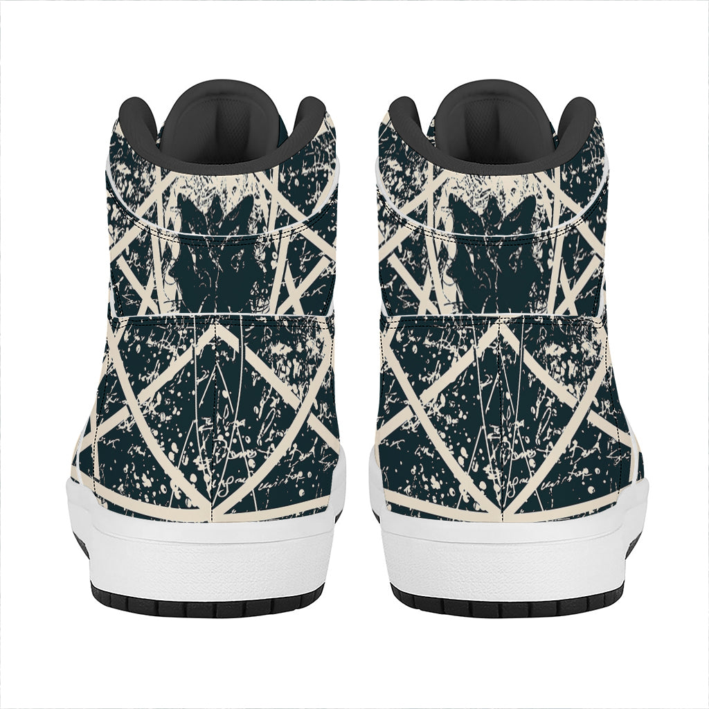 Satan Goat Skull Symbol Print High Top Leather Sneakers