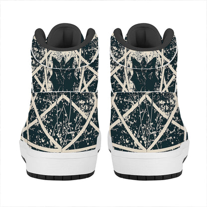 Satan Goat Skull Symbol Print High Top Leather Sneakers