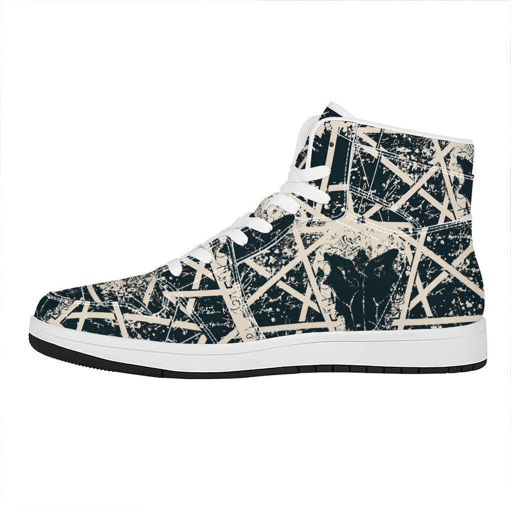 Satan Goat Skull Symbol Print High Top Leather Sneakers