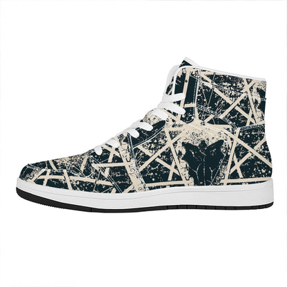 Satan Goat Skull Symbol Print High Top Leather Sneakers
