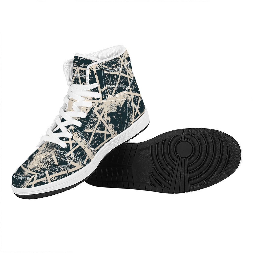 Satan Goat Skull Symbol Print High Top Leather Sneakers