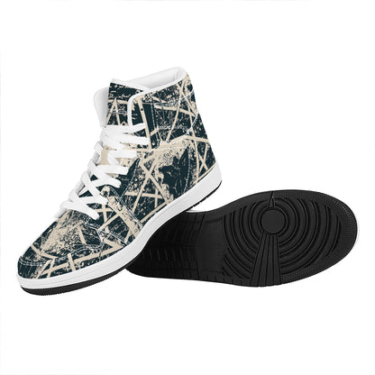 Satan Goat Skull Symbol Print High Top Leather Sneakers