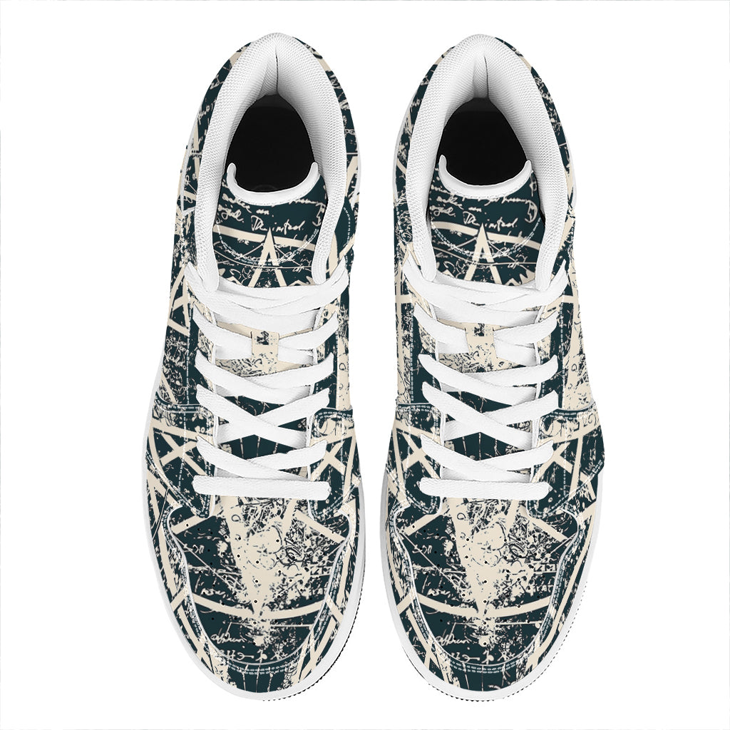 Satan Goat Skull Symbol Print High Top Leather Sneakers