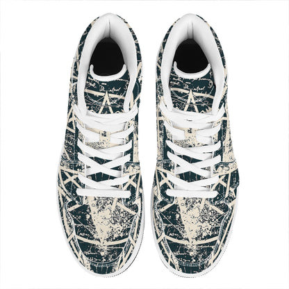 Satan Goat Skull Symbol Print High Top Leather Sneakers
