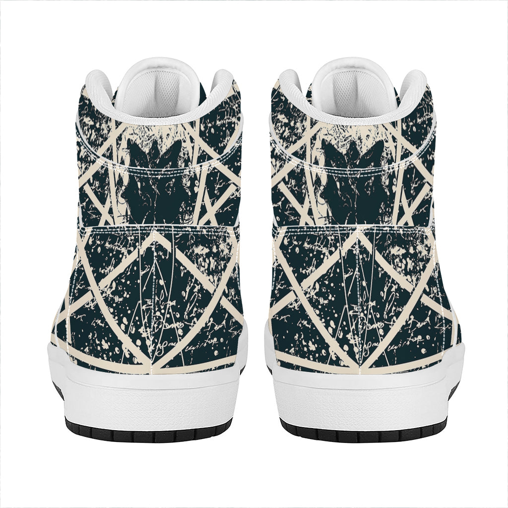 Satan Goat Skull Symbol Print High Top Leather Sneakers