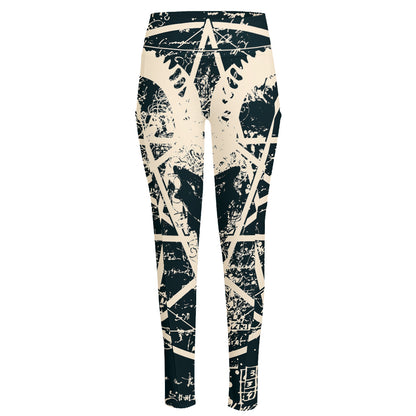 Satan Goat Skull Symbol Print High-Waisted Pocket Leggings
