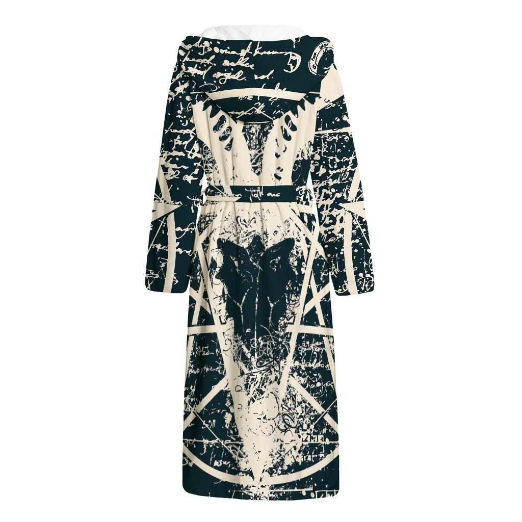 Satan Goat Skull Symbol Print Hooded Bathrobe