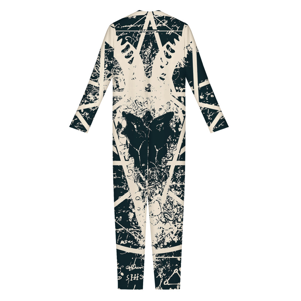 Satan Goat Skull Symbol Print Jumpsuit