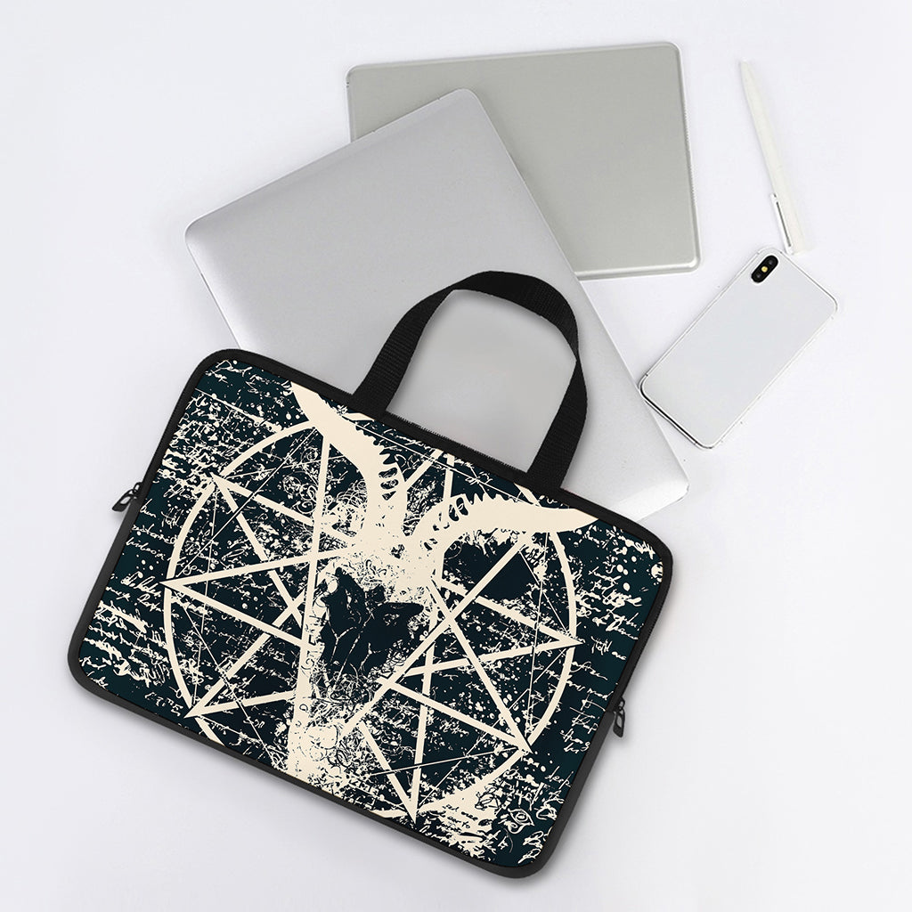 Satan Goat Skull Symbol Print Laptop Sleeve With Handle