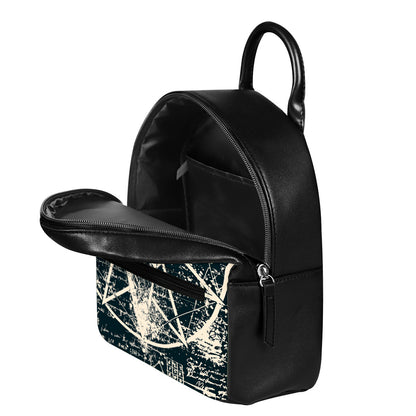 Satan Goat Skull Symbol Print Leather Backpack