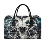 Satan Goat Skull Symbol Print Leather Duffle Bag